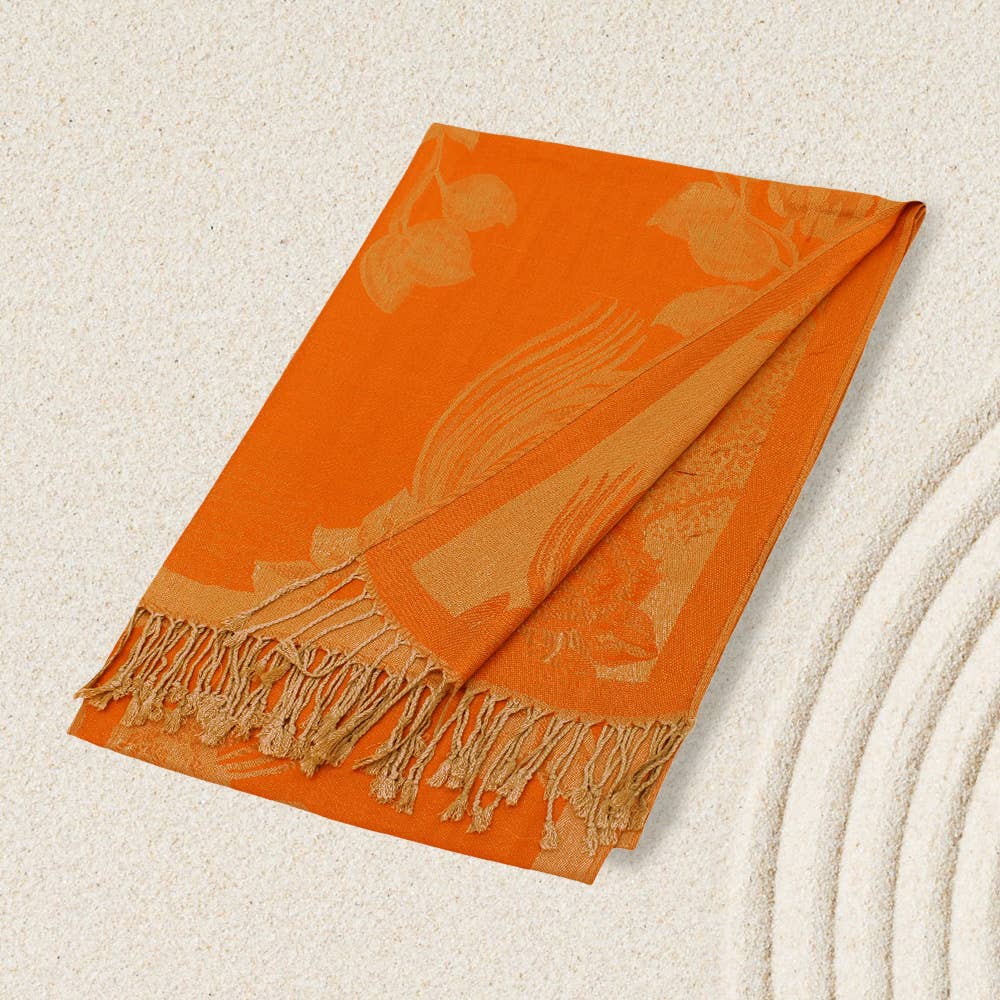 Rose Floral Pashmina Reversible Scarf Shawl: Orange