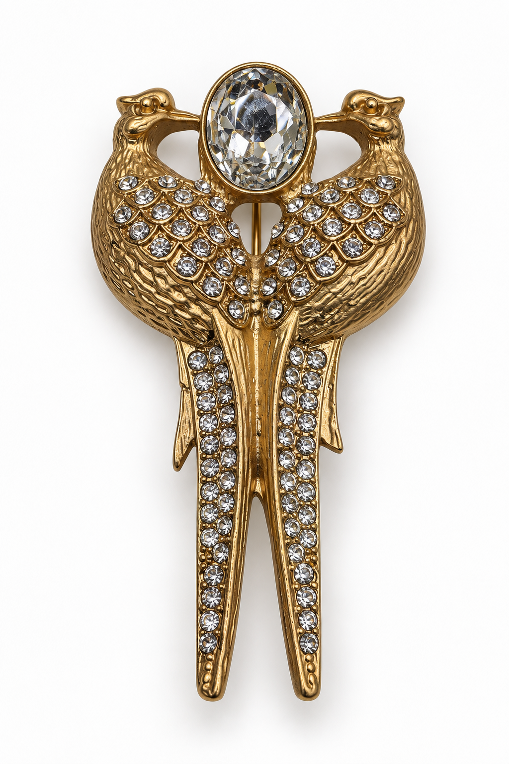 Gold Crystal Bird Brooch