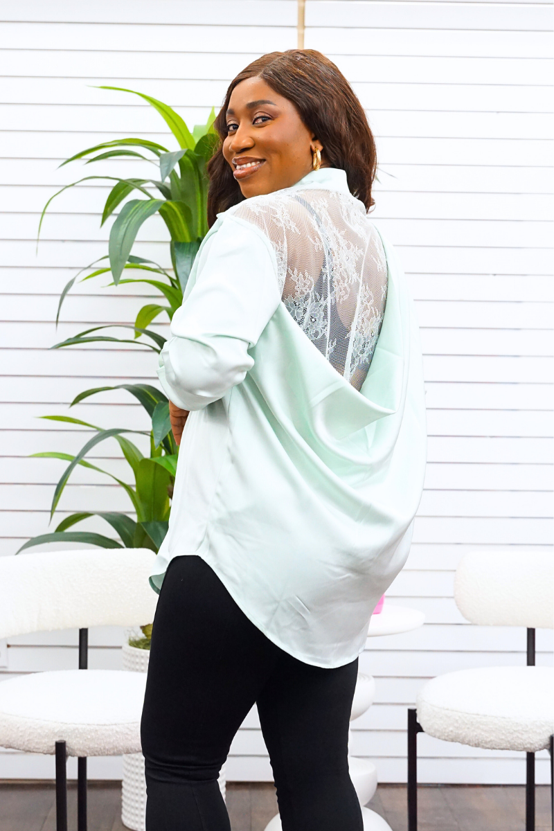Mila Silk Lace Back Shirt - Mint Green