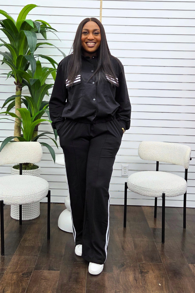 Hanny Black Stripe Jogger Set