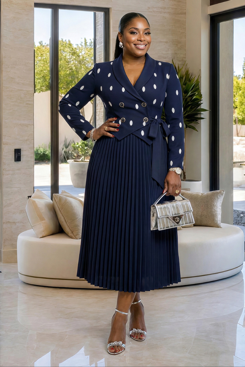 Aveline Polka Dot Pleated Dress