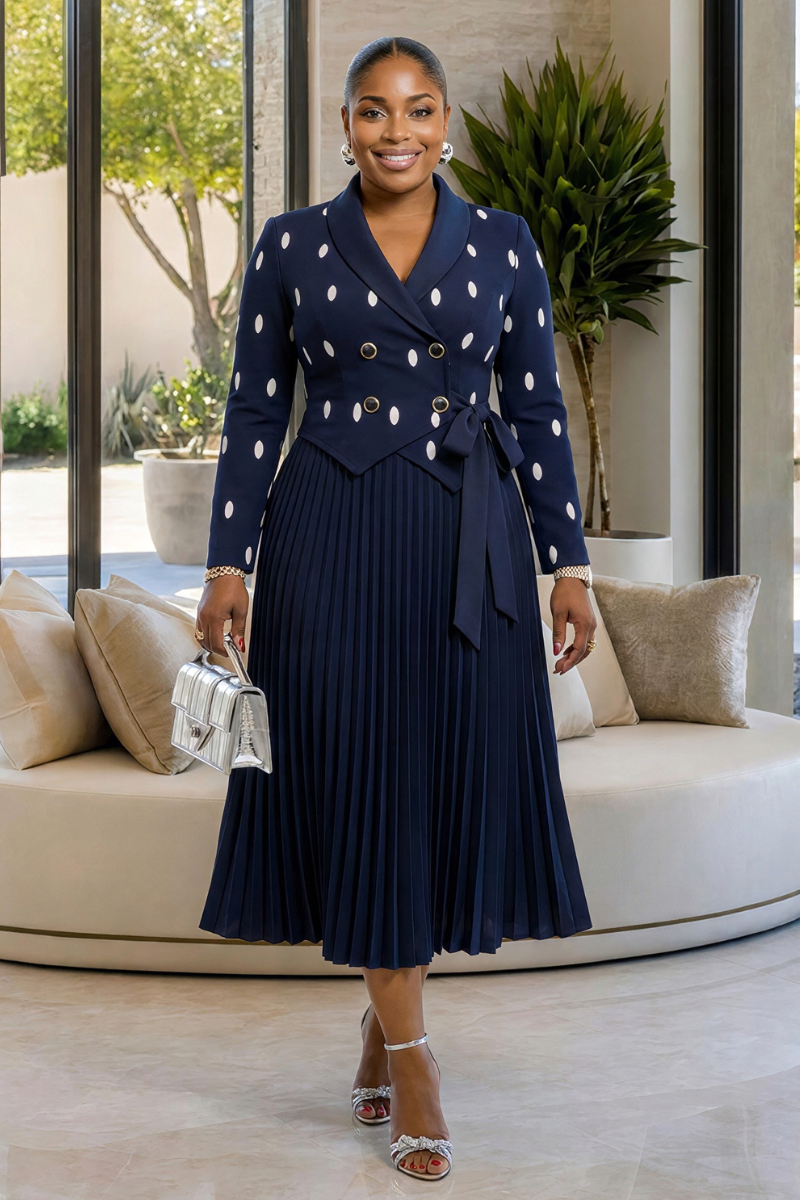 Aveline Polka Dot Pleated Dress