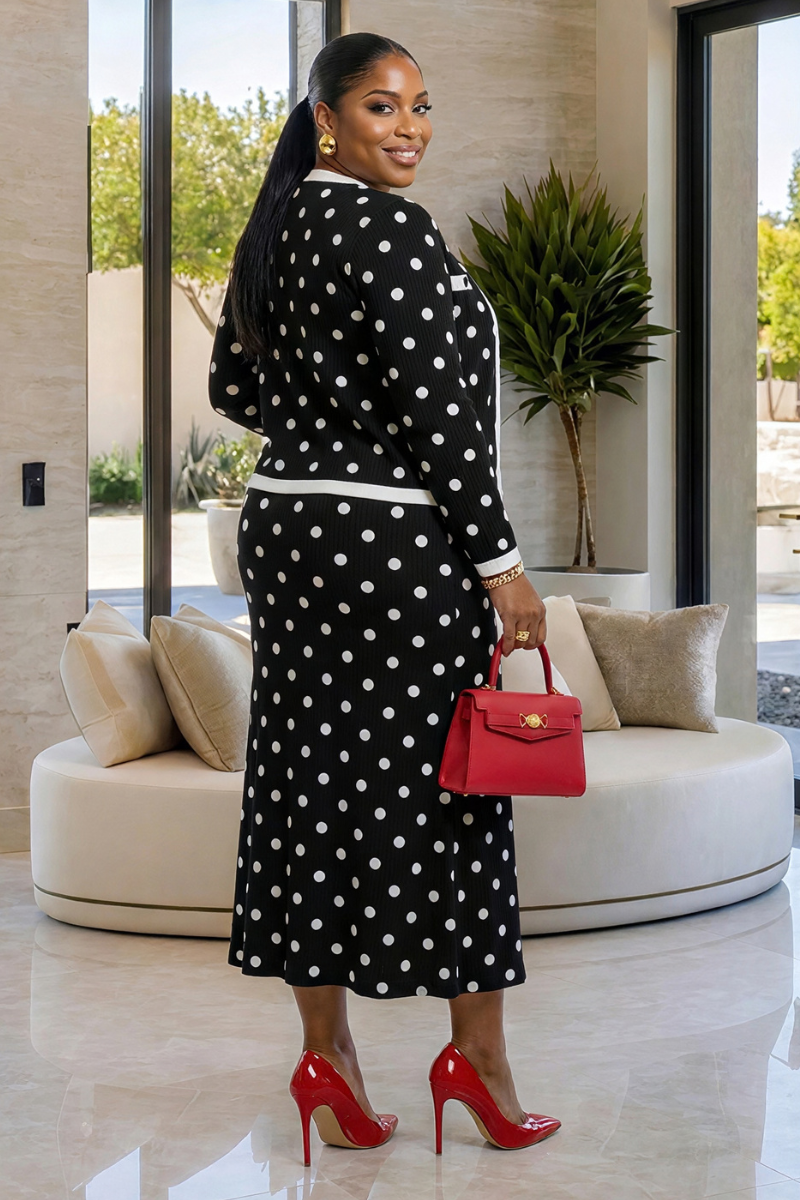 Avelisse Polka Dot Dress & Cardigan Set