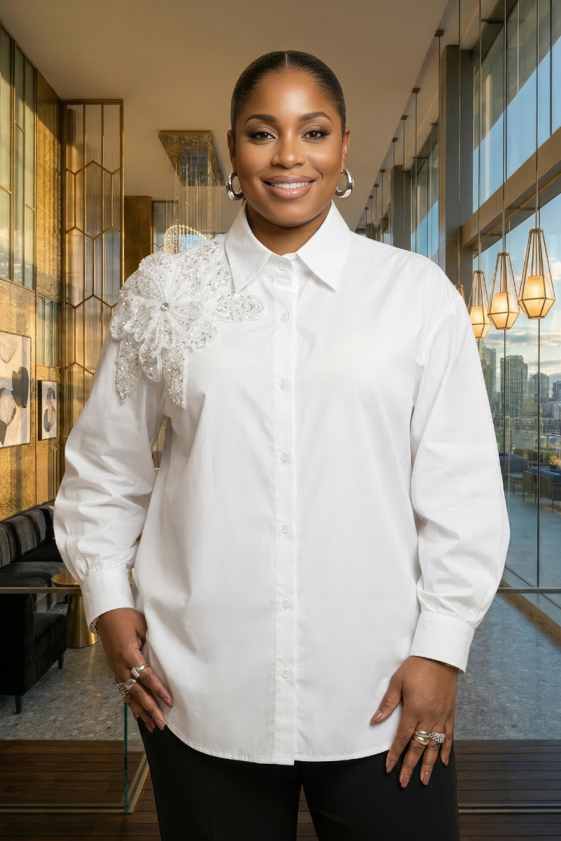 Jada Floral Applique Shirt - White