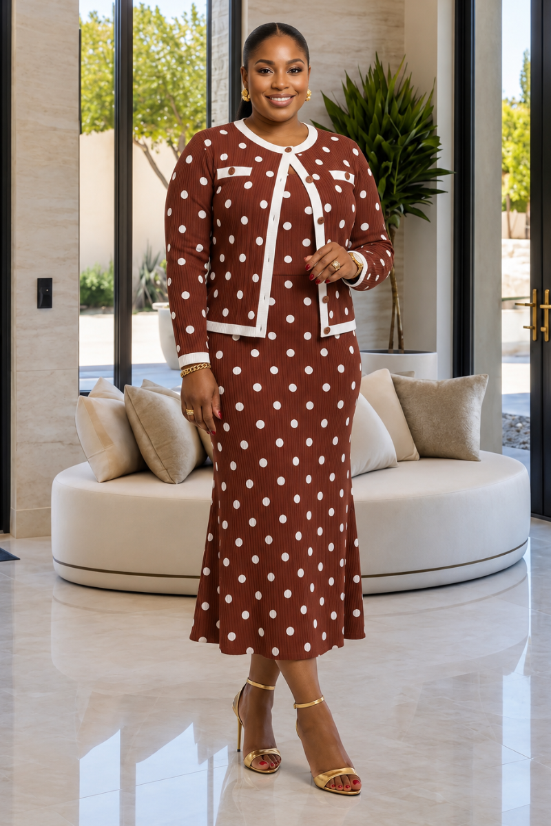 Avelisse Polka Dot Dress & Cardigan Set