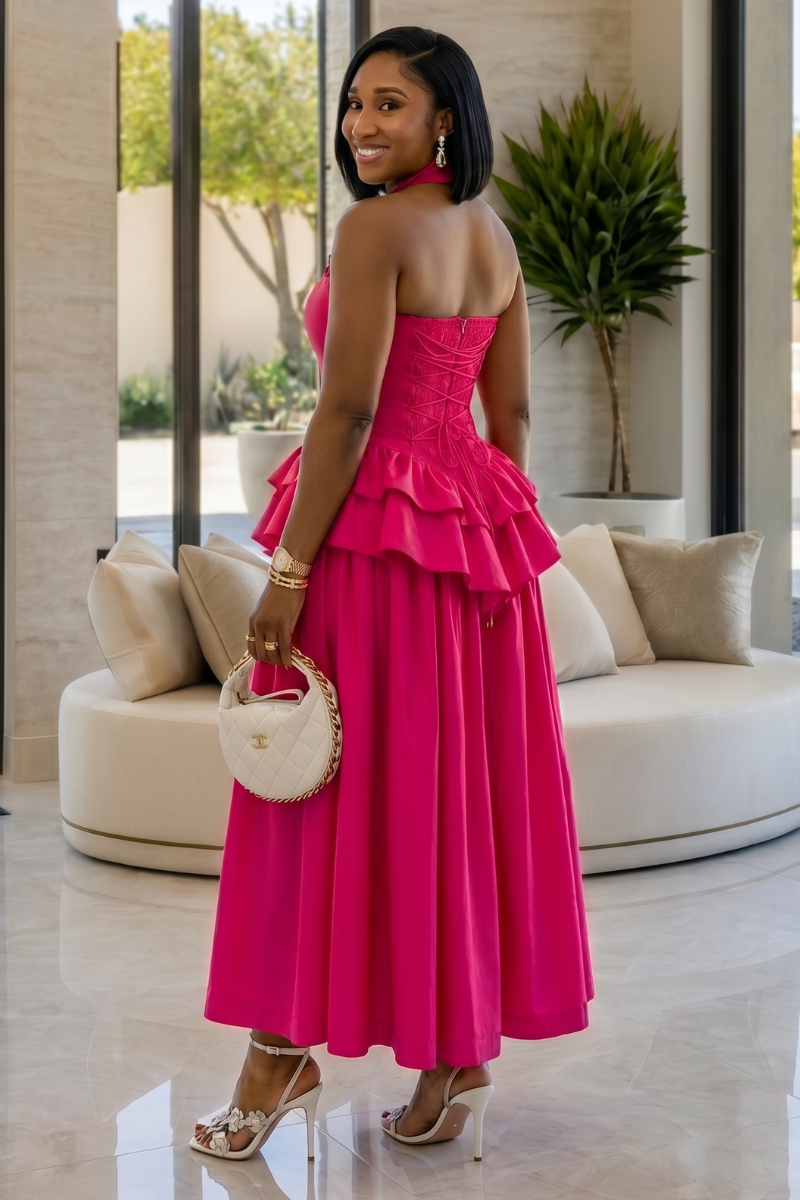 Fiorella Halterneck Dress - Pink