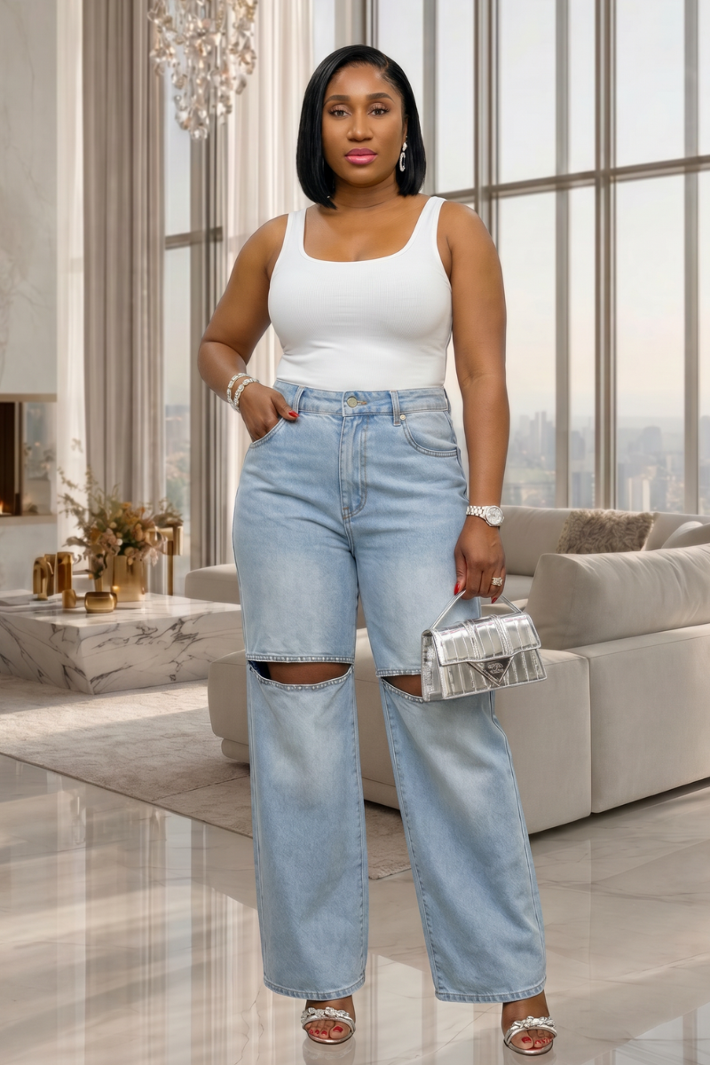 Skye Cut-Out Jeans – Light Wash Denim