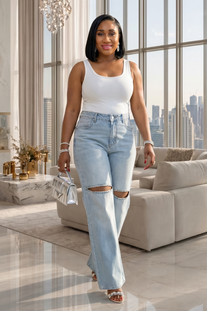 Skye Cut-Out Jeans – Light Wash Denim