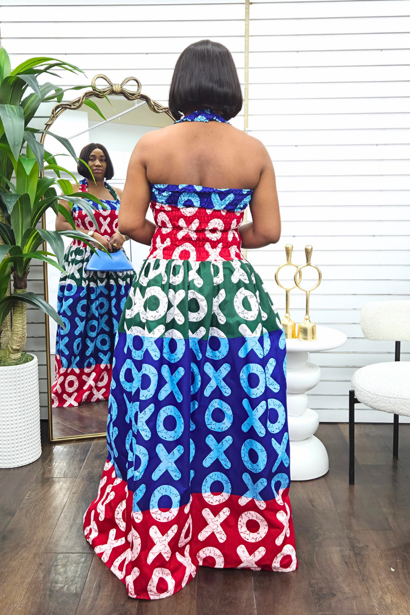 Tara African Print Halter Neck Maxi Dress
