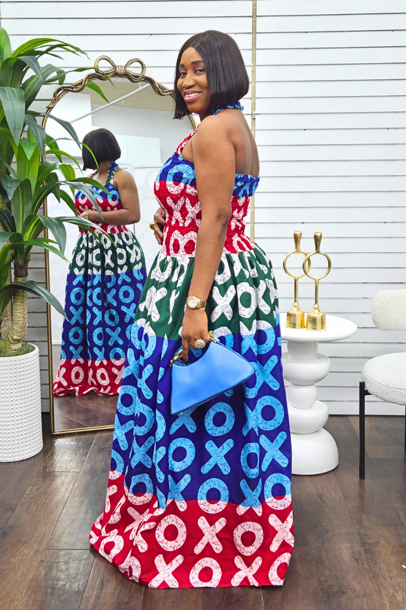 Tara African Print Halter Neck Maxi Dress