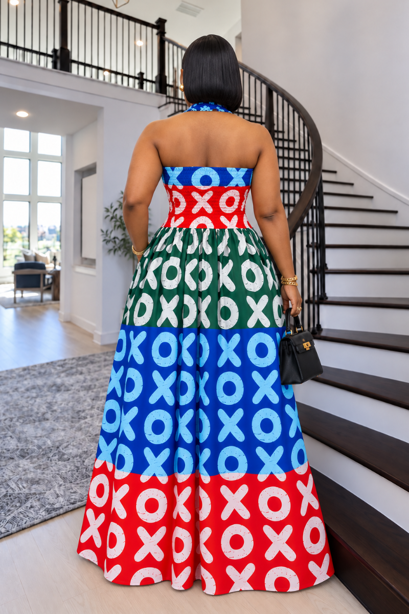 Tara African Print Halter Neck Maxi Dress