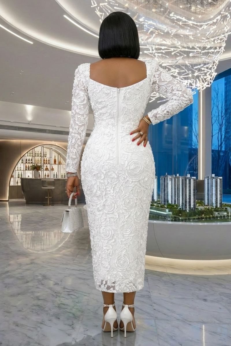 Bianca Ruffled Roses Dress - White