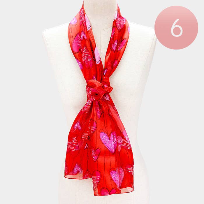 Silk Feel Striped Heart Pattern Scarf: