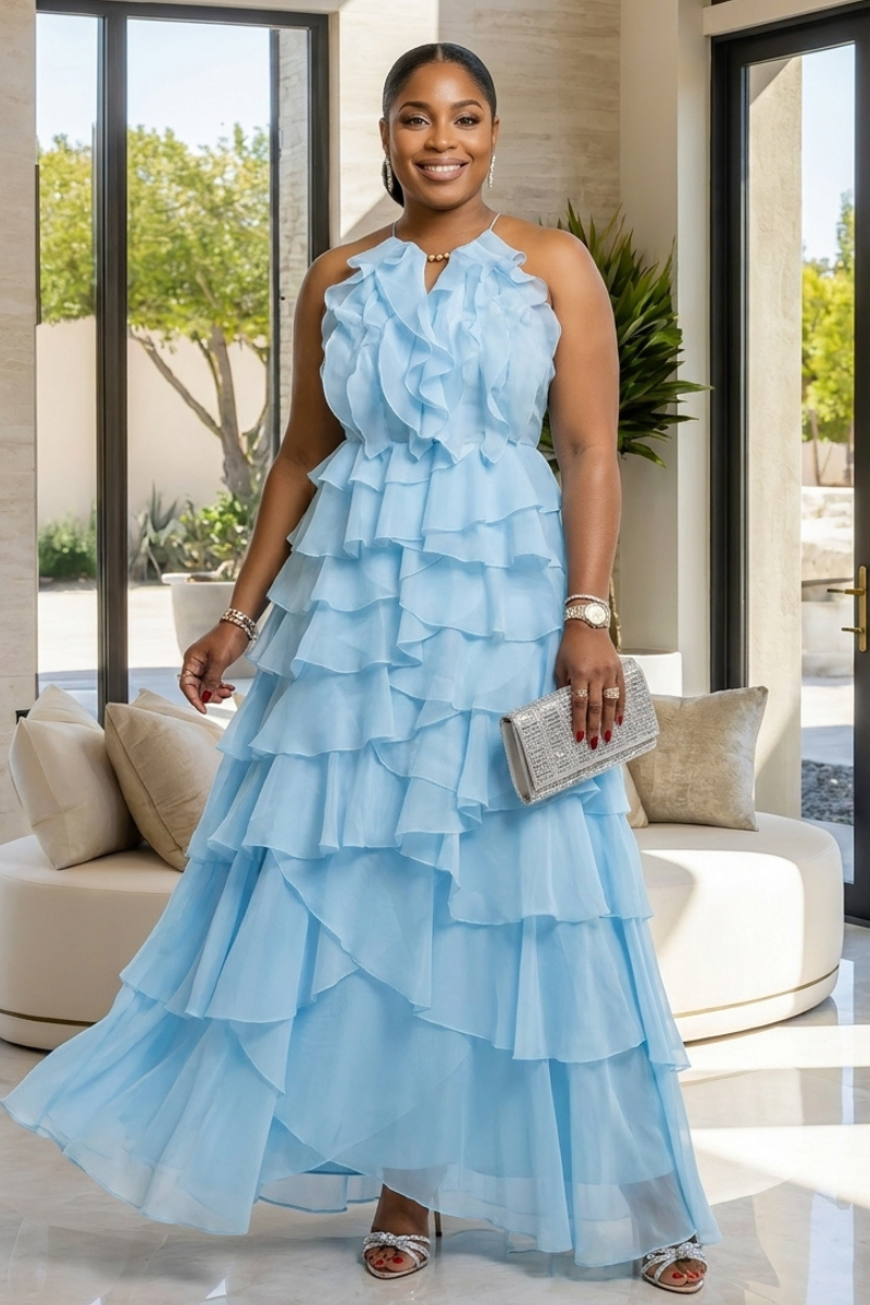 Solenne Ruffle Statement Dress - Blue