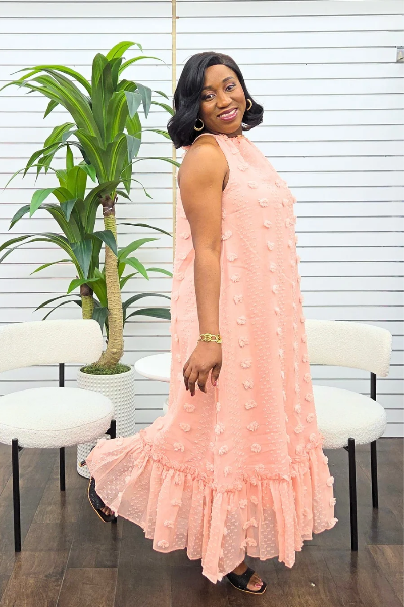 Lila Dobby Maxi Dress - Peach