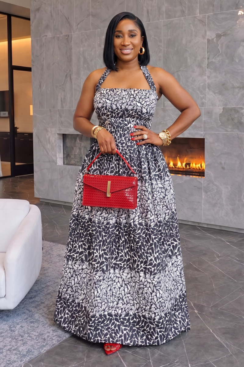 Tara African Print Halter Neck Maxi Dress