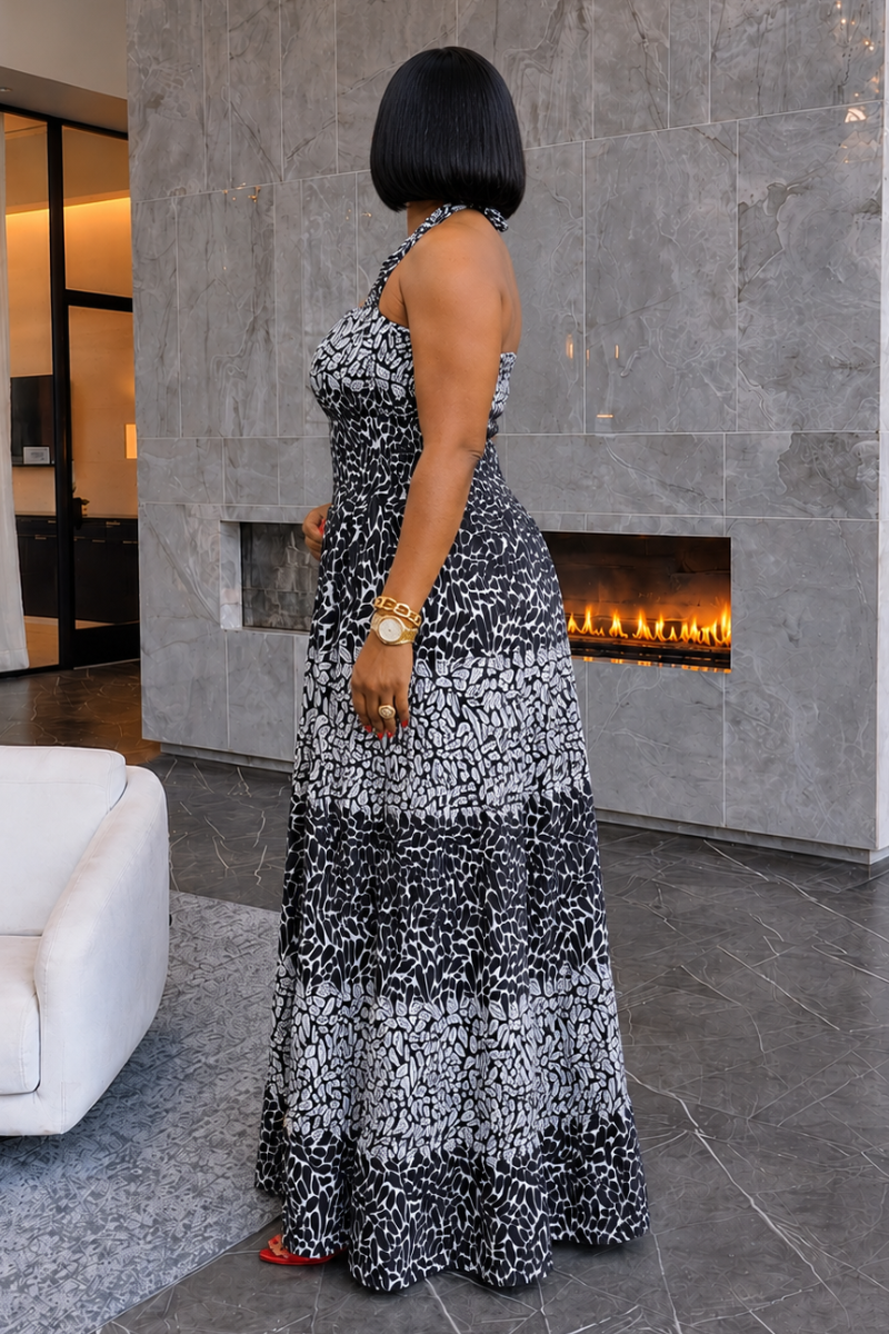 Tara African Print Halter Neck Maxi Dress