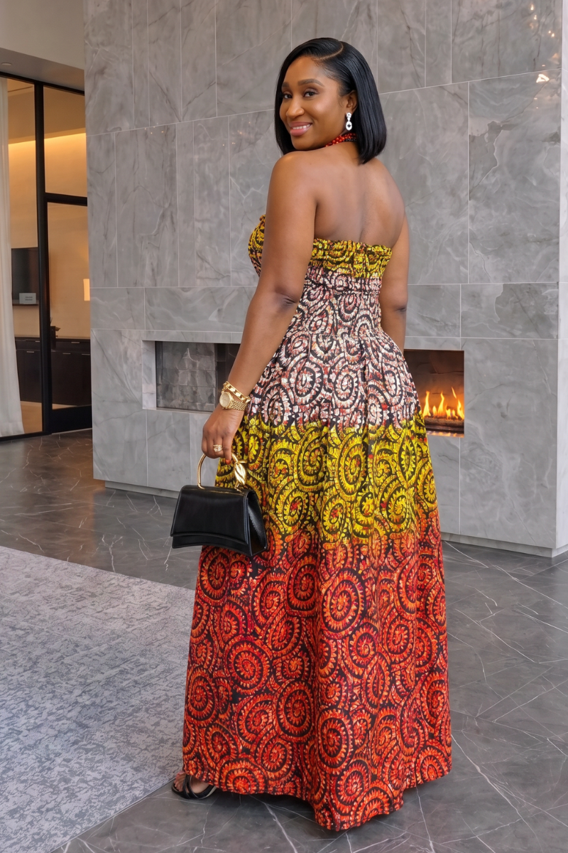 Tara African Print Halter Neck Maxi Dress