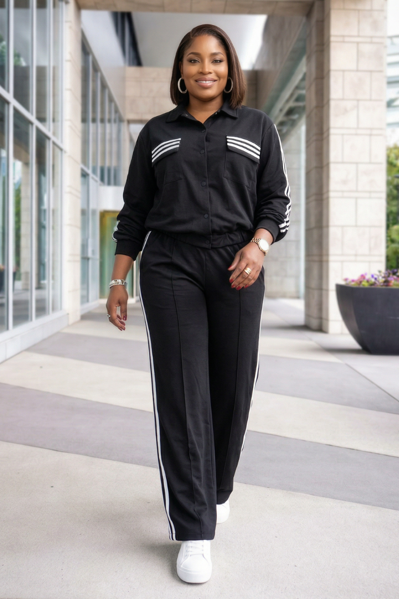 Hanny Black Stripe Jogger Set