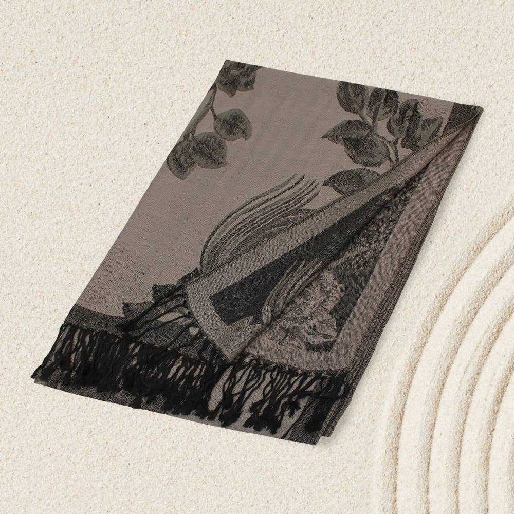 Rose Floral Pashmina Reversible Scarf Shawl: GREY