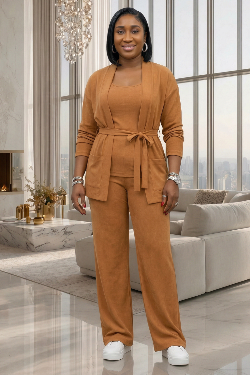 Nora 3pc Knit Set - Tan Brown