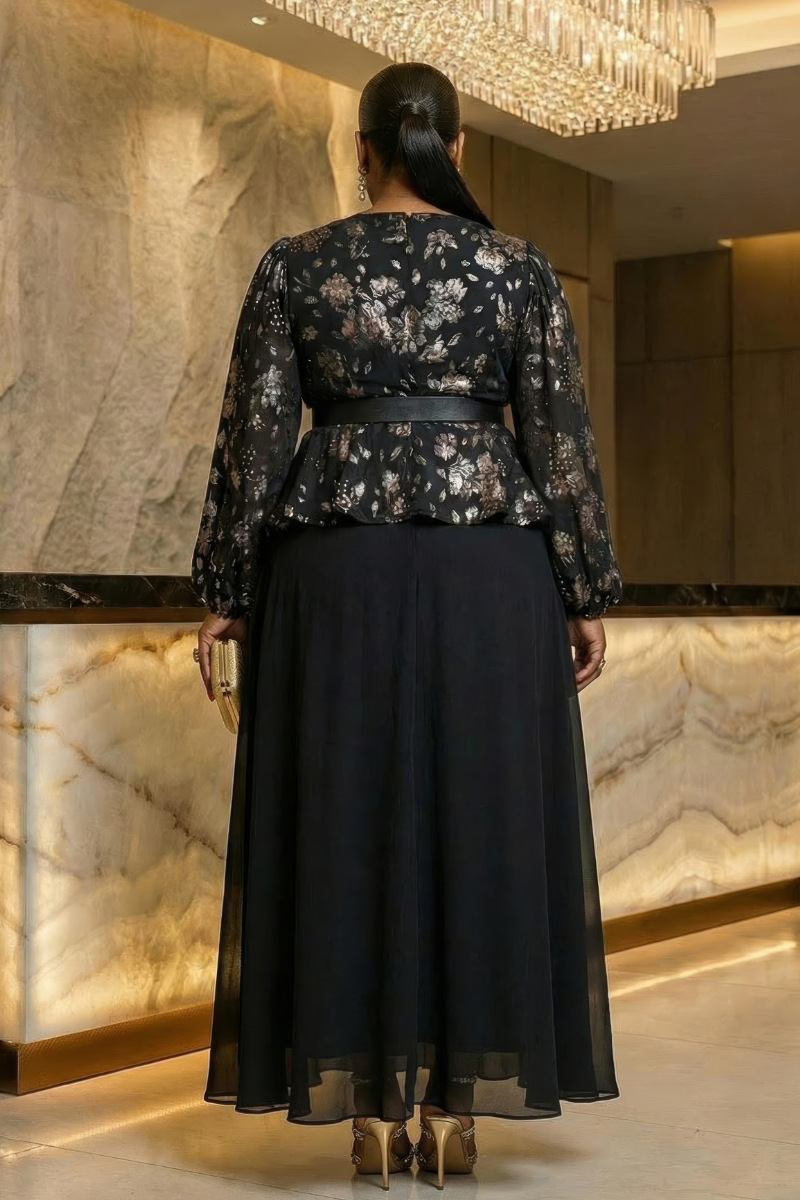 Alba Black Encrusted Peplum Maxi Dress