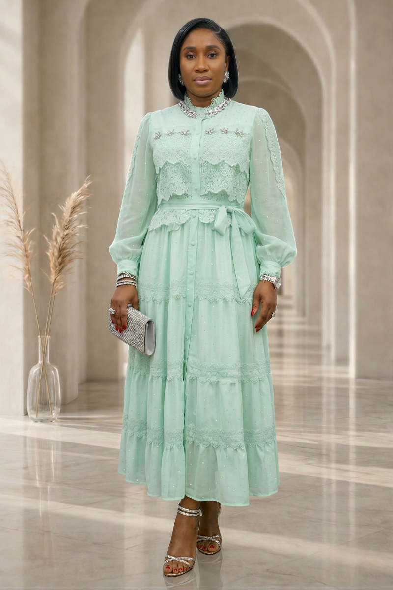 Mona Embellished Dress- Mint Green