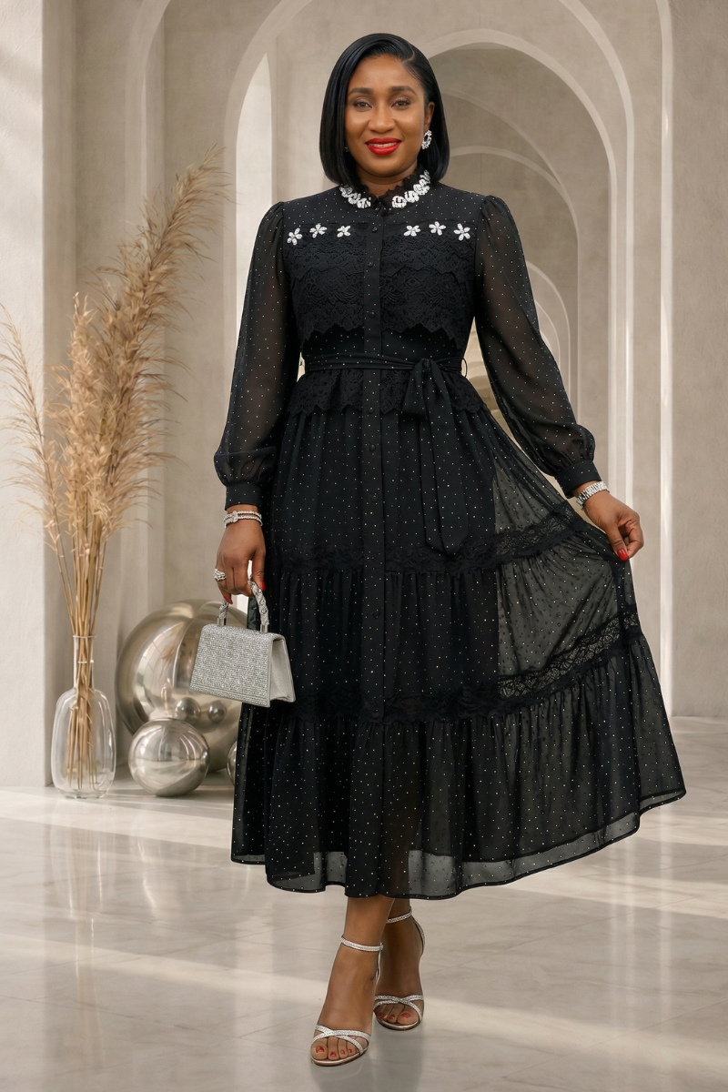 Mona Embellished Dress- Black