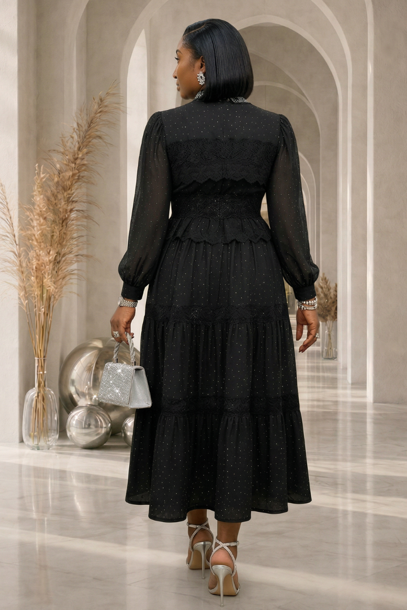 Mona Embellished Dress- Black