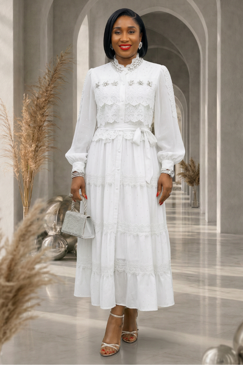 Mona Embellished Dress- White