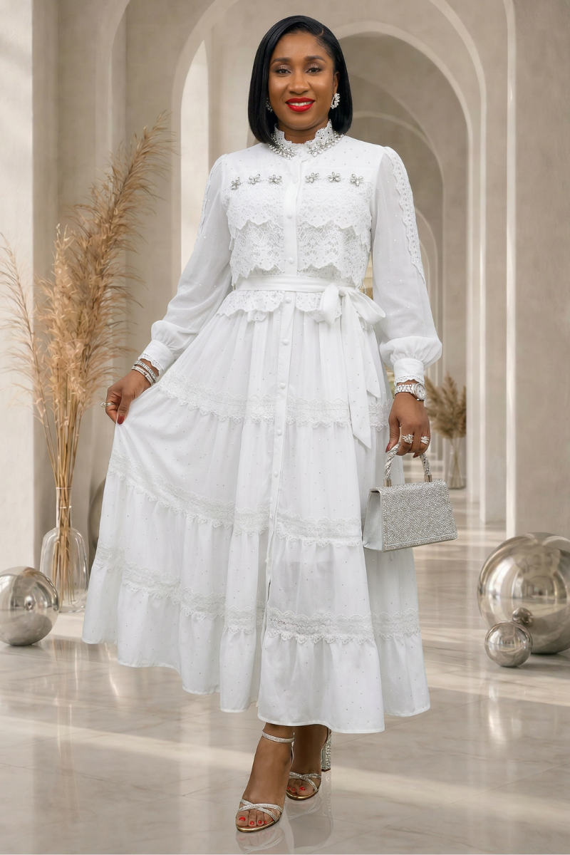 Mona Embellished Dress- White