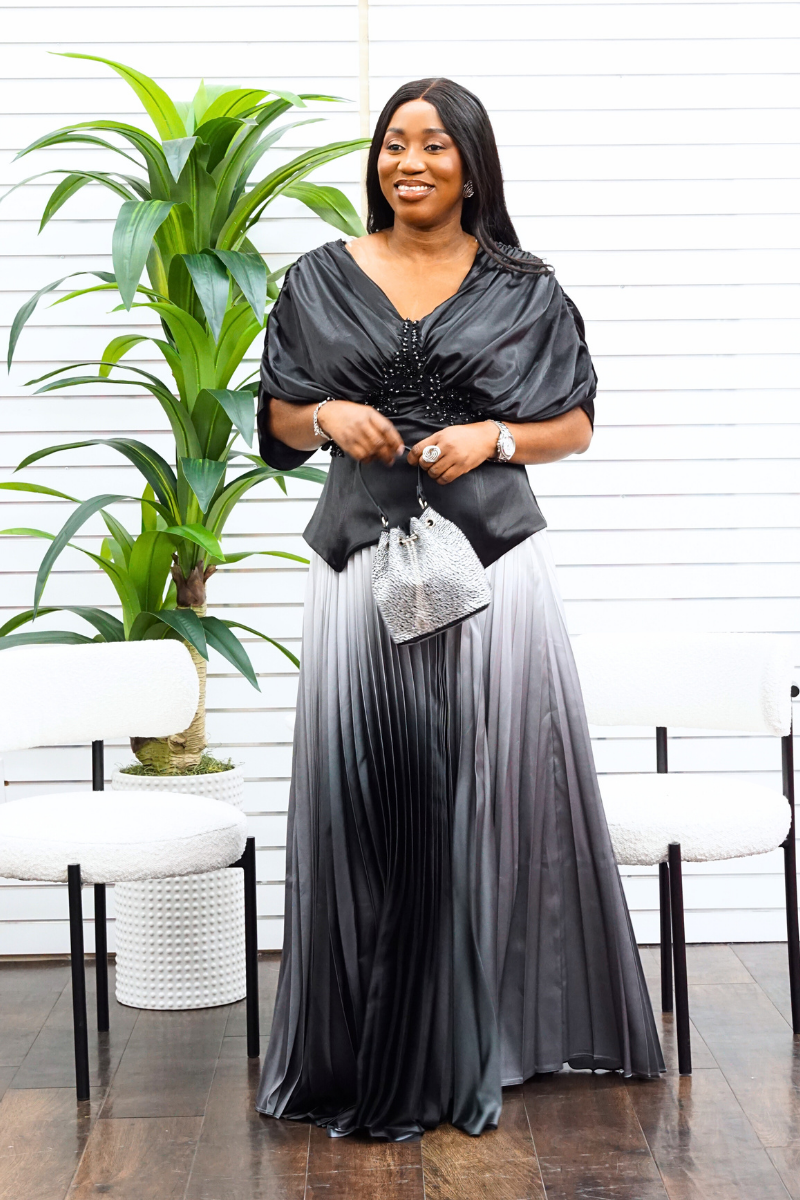Raven Blouse & Pleated Maxi Skirt Set
