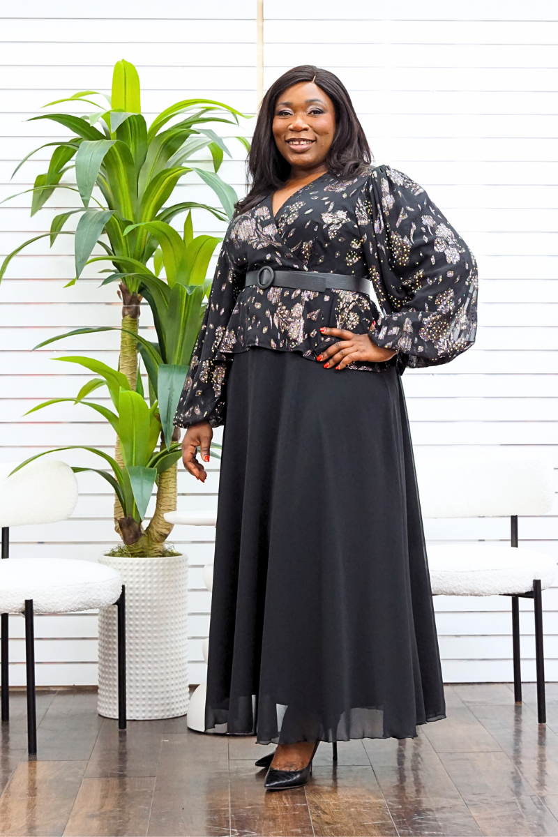 Alba Black Encrusted Peplum Maxi Dress