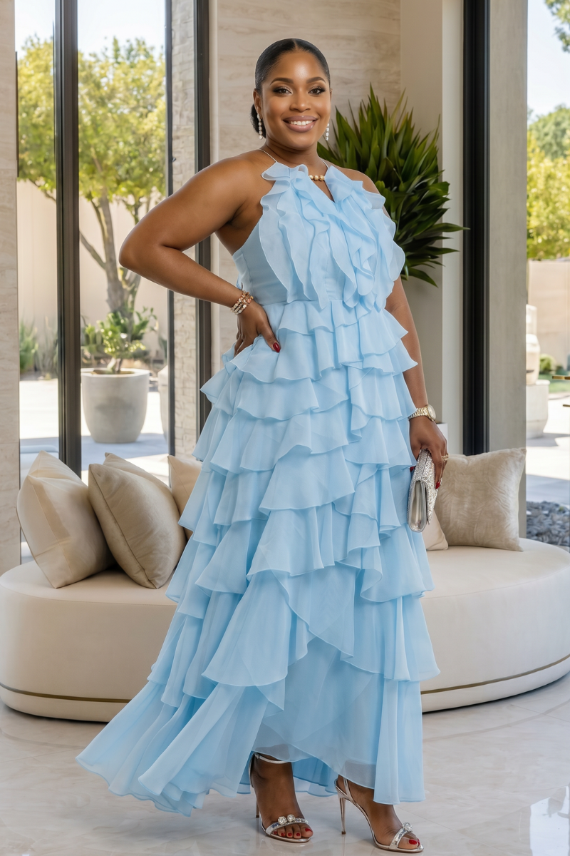 Solenne Ruffle Statement Dress - Blue