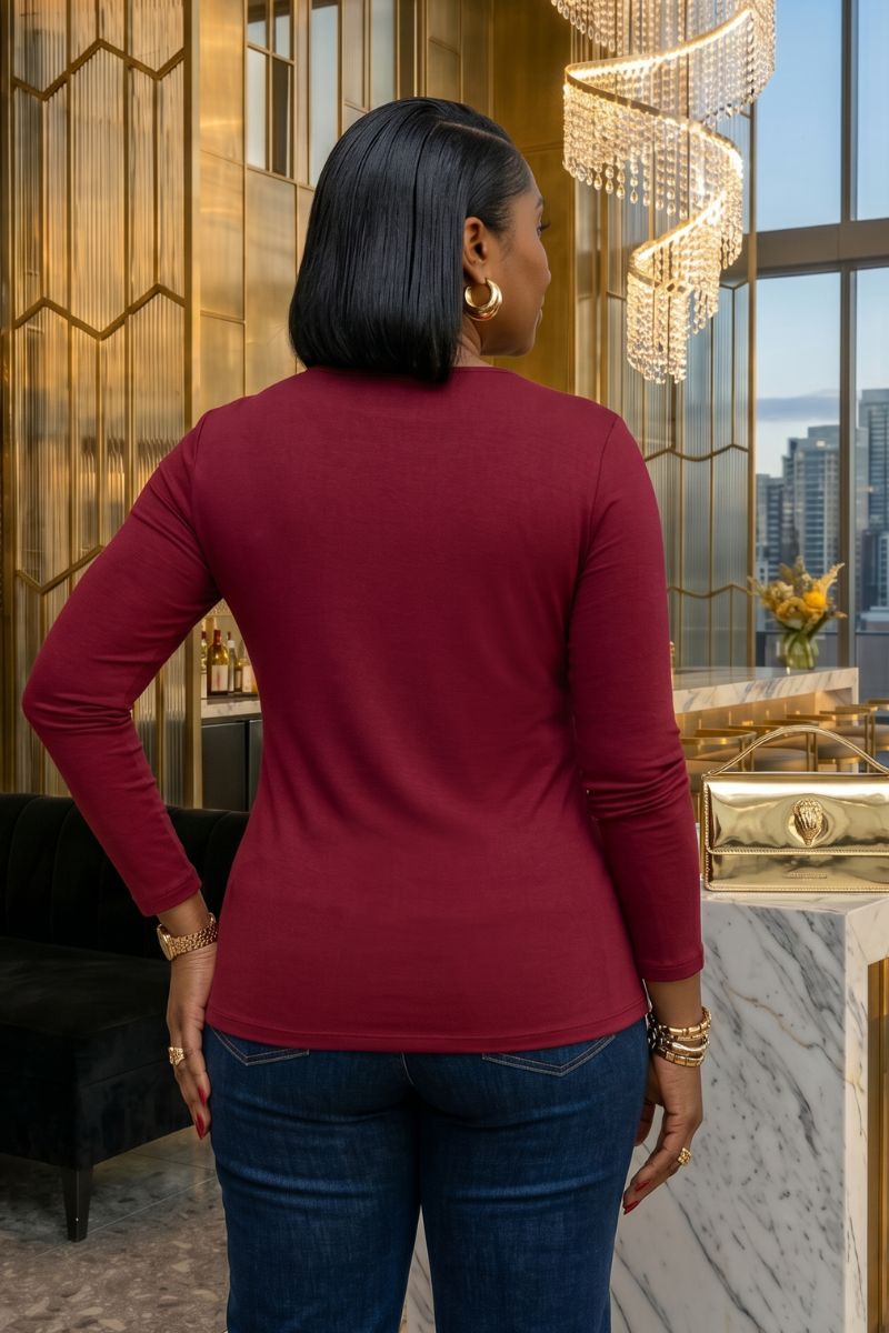 Violet Cowl Neck Top - Burgundy