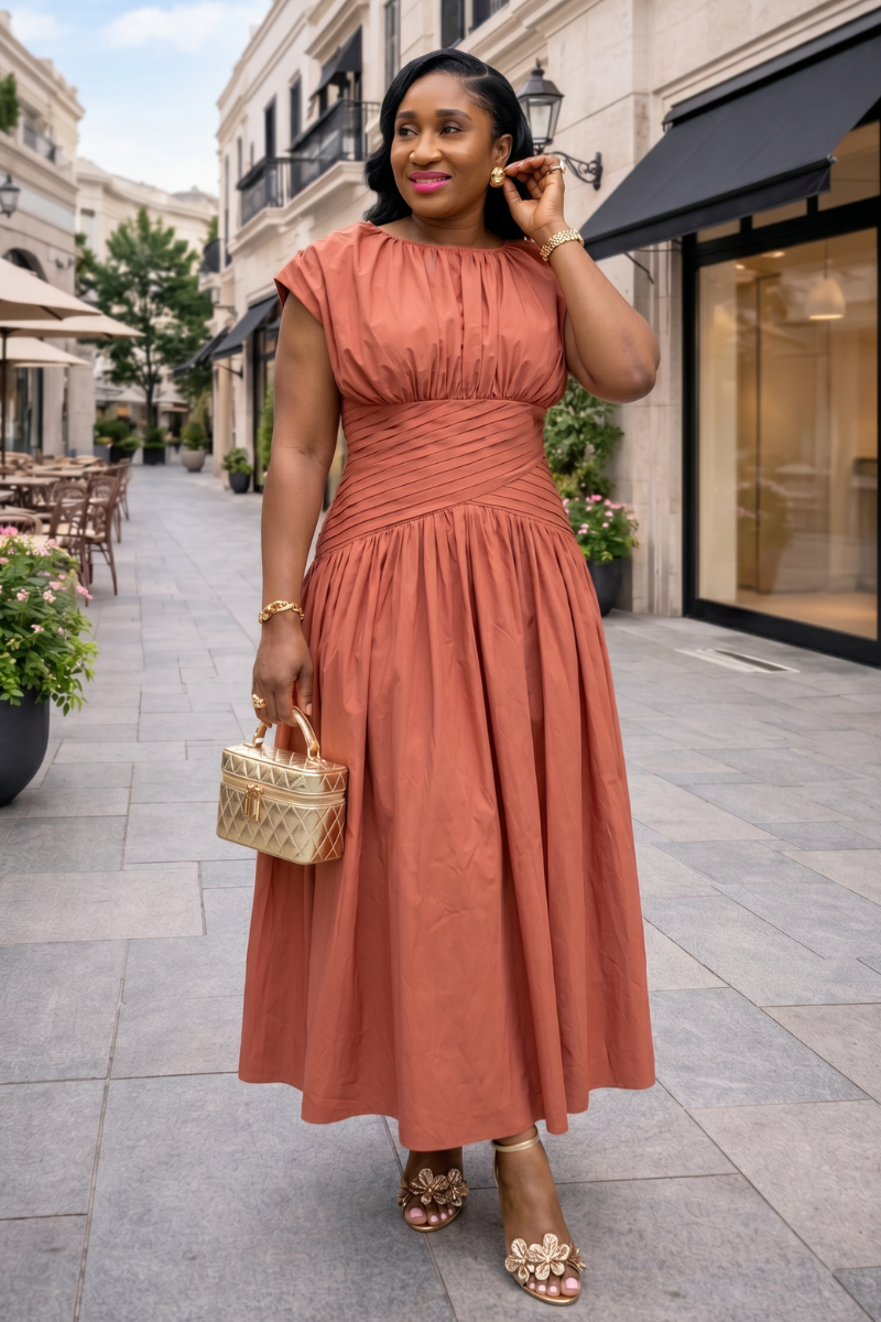 Delphine Dress - Terracotta Rose
