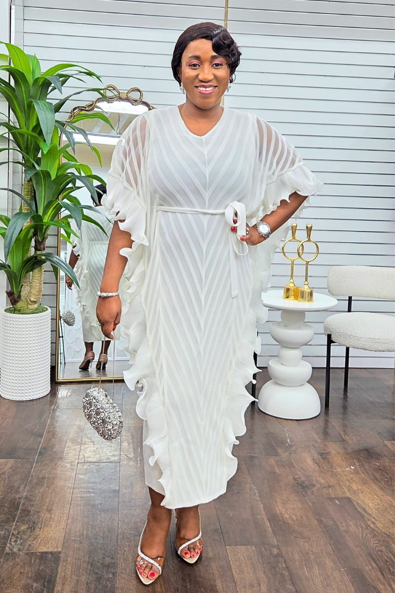 Adriana Ruffled Frill Dress - White