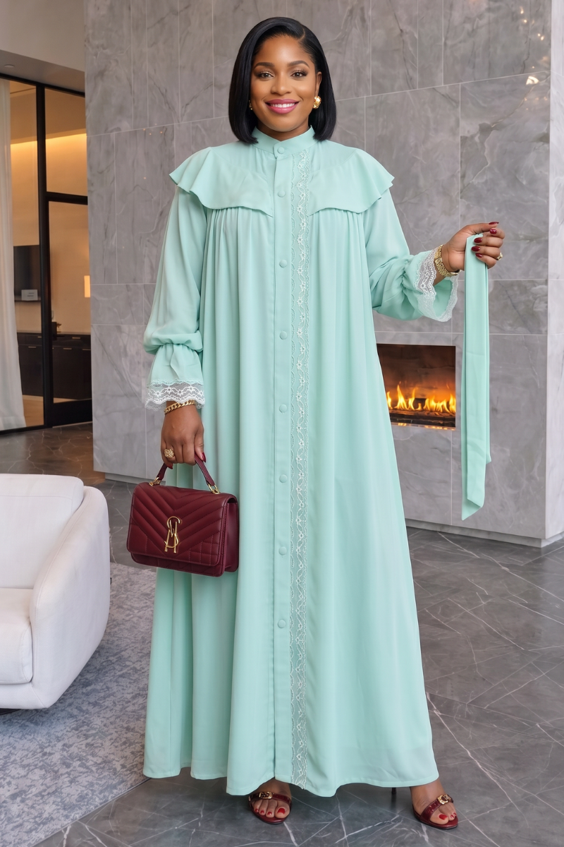 Rukky Trim Lace Dress - Green