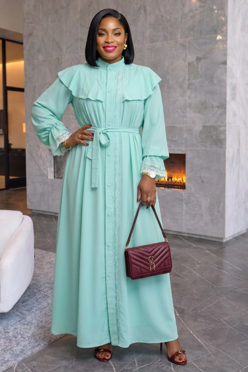 Rukky Trim Lace Dress - Green