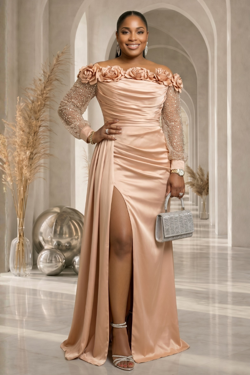 Elegant Rose Gold Evening Dress