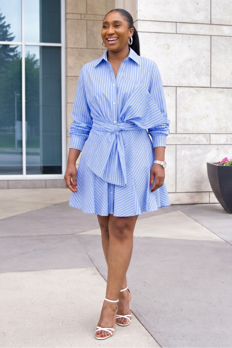 Sienna Blue Striped Bow Dress
