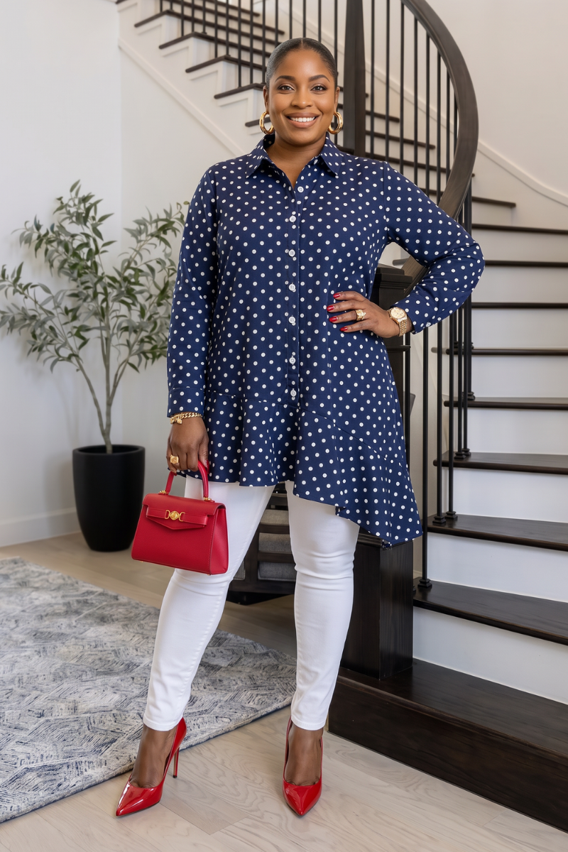 Tahlia Polka Dot Asymmetrical Shirt