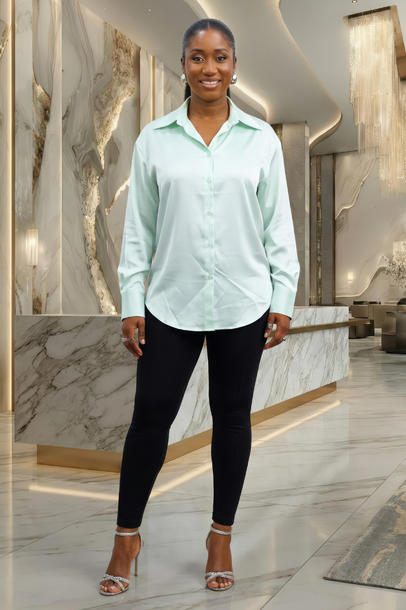 Mila Silk Lace Back Shirt - Mint Green