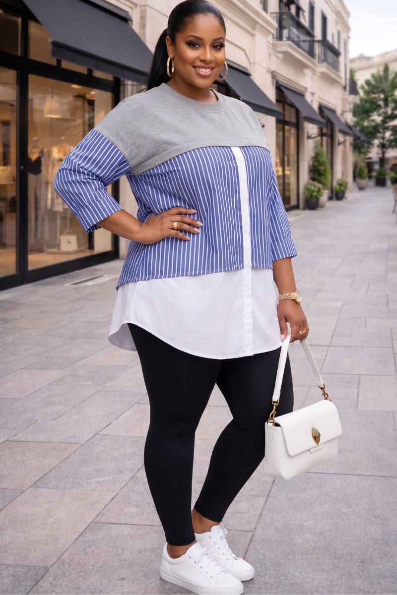 Tessie Striped Colour-Block Tunic Shirt