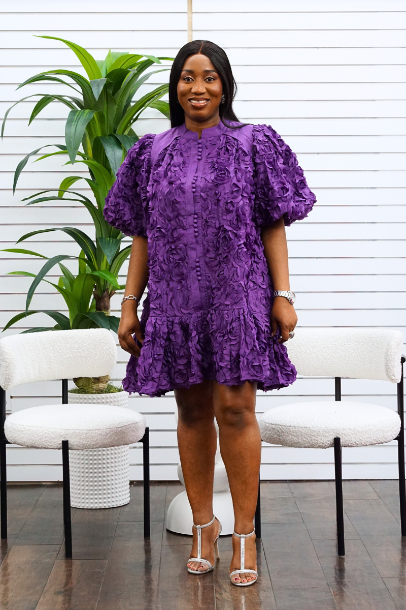 Ella Ruffled Roses Dress - Purple