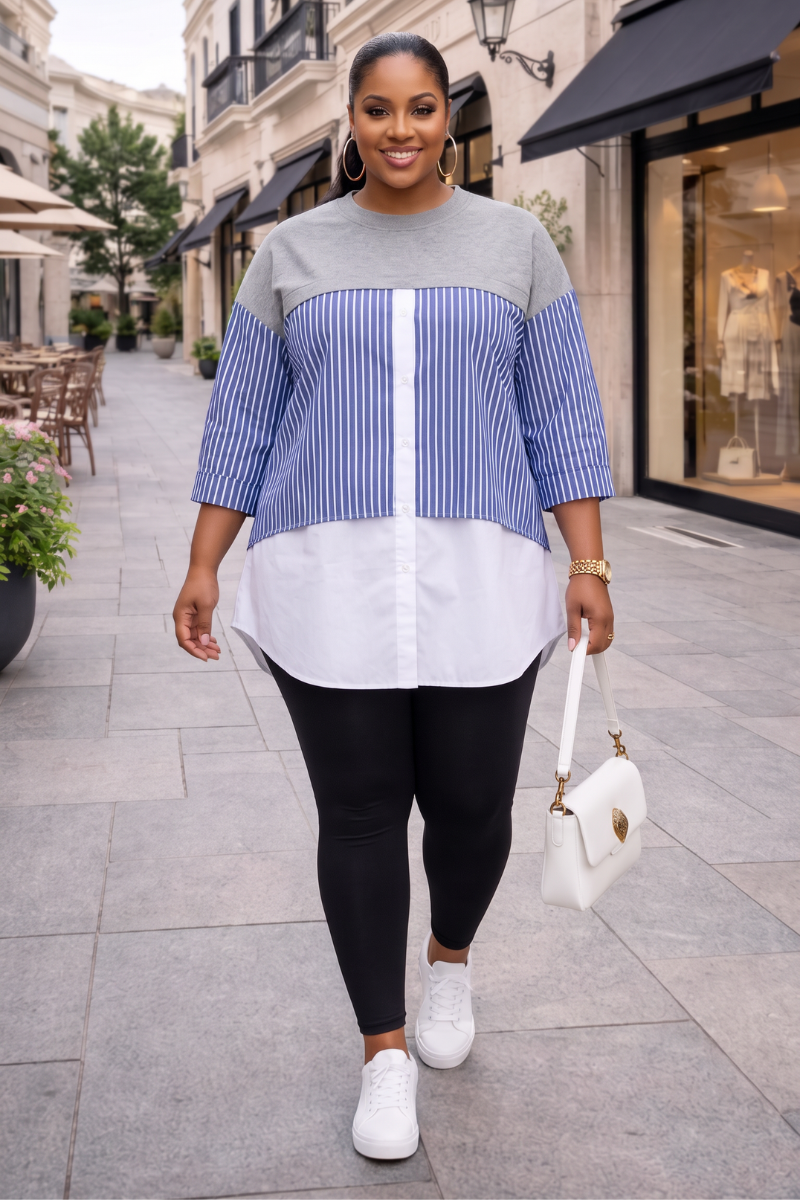 Tessie Striped Colour-Block Tunic Shirt