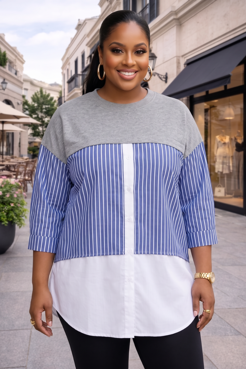 Tessie Striped Colour-Block Tunic Shirt