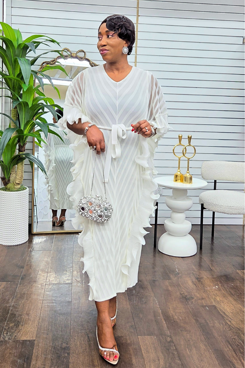 Adriana Ruffled Frill Dress - White