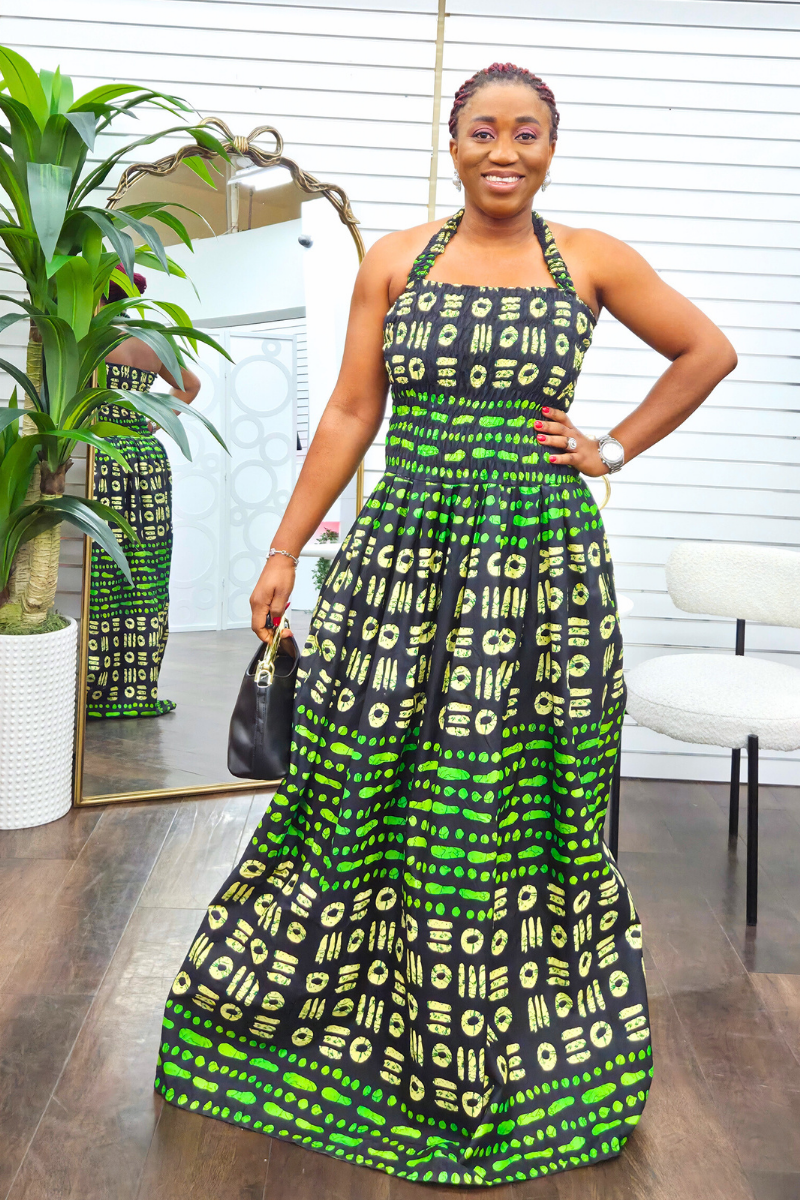 Tara African Print Halter Neck Maxi Dress