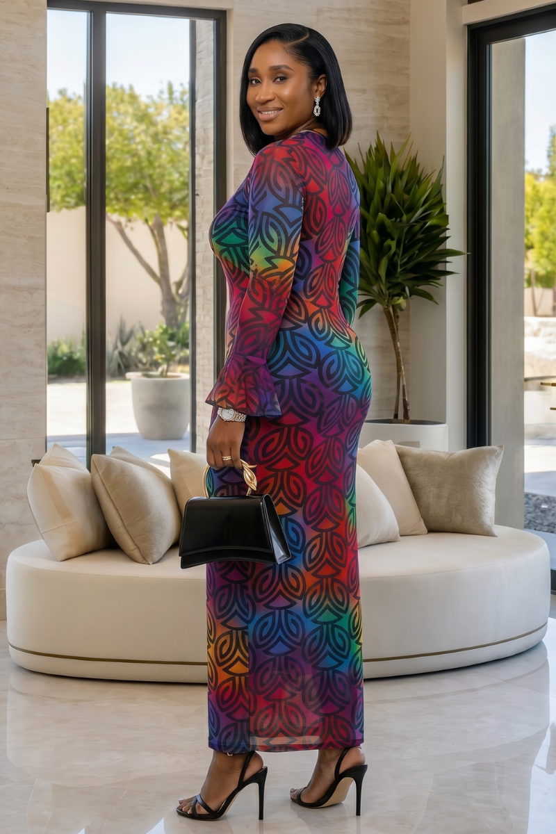 Azure Illusion Mesh Max Dress -Multi